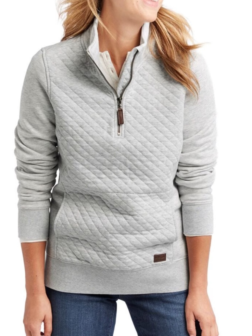 L.L. Bean Women's Quilted Quarter-Zip Pullover - Light Gray Heather - XL